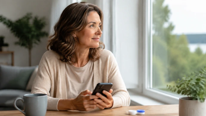 Femme utilisant des lentilles multifocales au quotidien