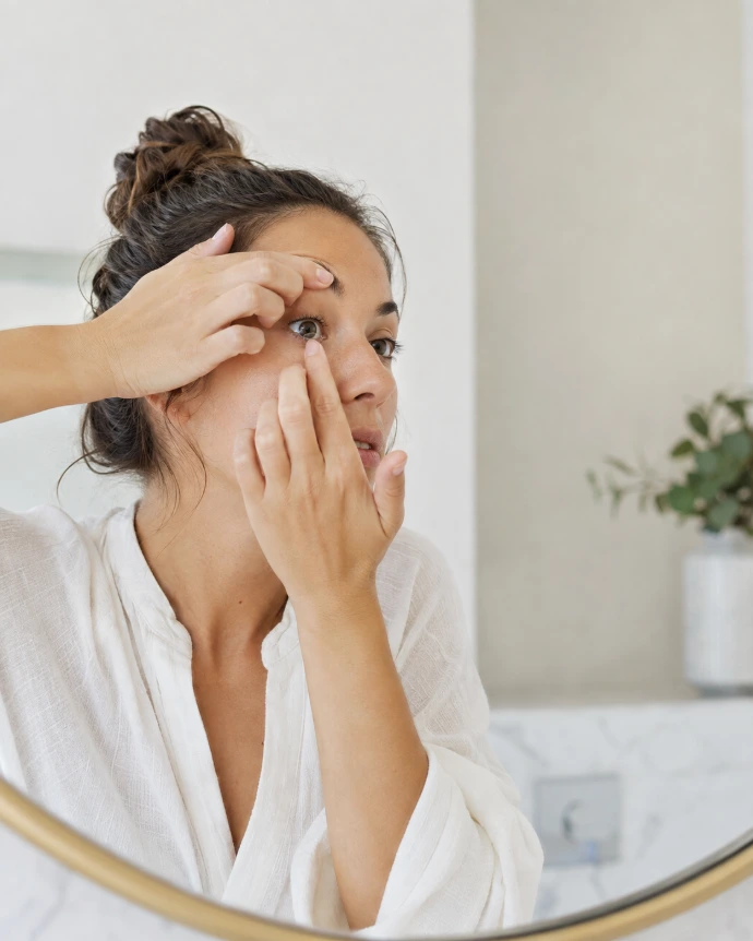 Femme mettant une lentille de contact